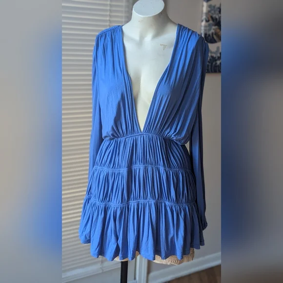 Indah Body Blue Deep V-Neck Mini Dress - Picture 2 of 5